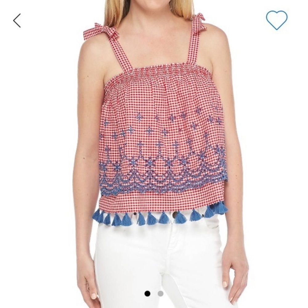 NWT Crown & Ivy Red White Gingham Tie Tank Top M